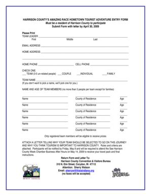 Fillable Online HARRISON COUNTY AMBASSADOR CONTESTANT ENTRY FORM Fax