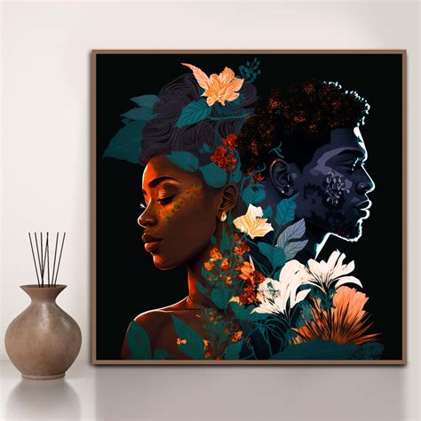 Black Couple Wall Art Floral Poster Valentines Day T Black Love Art