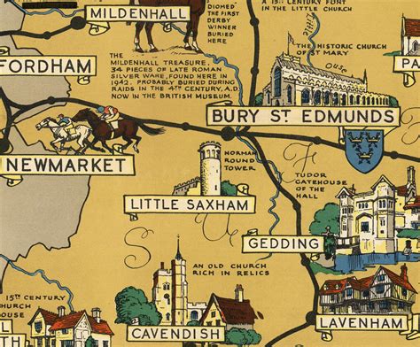 Old Map Of Essex Suffolk Hertfordshire 1948 British Railway Picto The Unique Maps Co