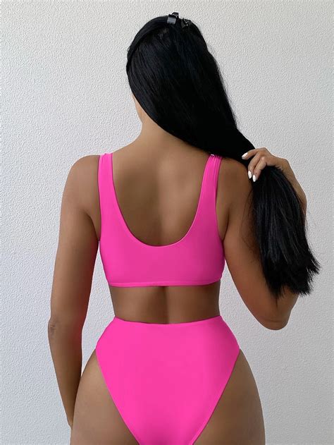 Shein Bikini De Color Combinado De Talle Alto Vezia