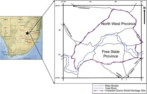 Map indicating the Vredefort Dome World Heritage Site | Download ...