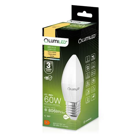 Żarówka Led E27 B35 8w 60w 806lm 3000k Ciepła 180° Lumiled Sklep