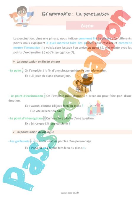 La Ponctuation Cours Le On De Grammaire Eme Primaire Pdf Imprimer