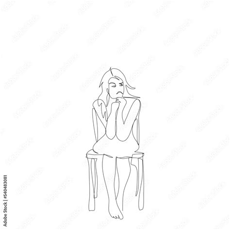 One Stress Girl Sitting On Chair Look Like Be Preoccupied Isolated