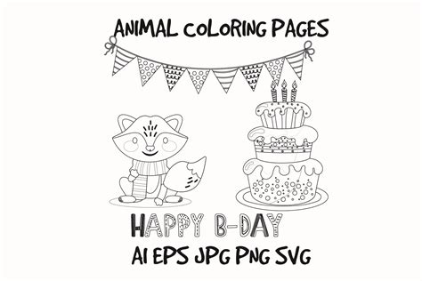 Animal Birthday - Coloring Page Graphic by dechagraphicstudio ...