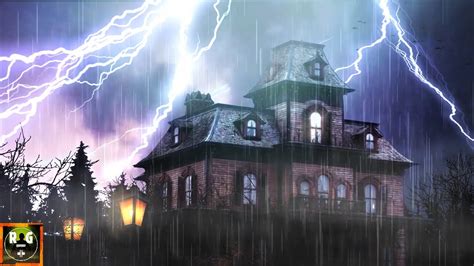 Thunderstorm And Rain Sounds At Night Over A Haunted Mansion For