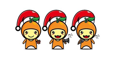 Lindo Personaje De Fruta Naranja Divertida Celebrando La Navidad Personaje De Dibujos Animados