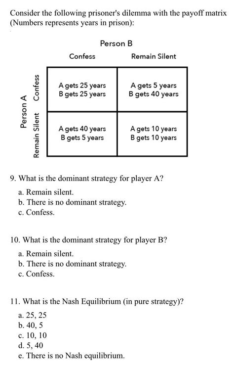 Solved Consider The Following Prisoner S Dilemma With The Chegg