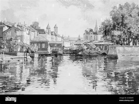 Impressionism Landscape Oil Painting Black And White Stock Photos