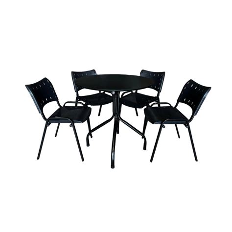 Jogo De Mesa Para Restaurante - Jogo Mesa Redonda para Restaurante Comércio com 4 Cadeiras Iso Preta ...