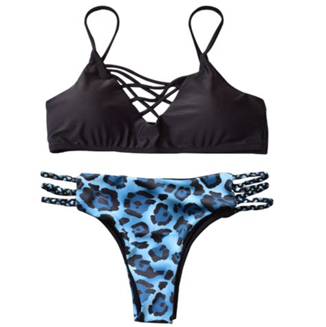 Upper Black Chest Cross Hollow Bottom Braid Hollow Two Piece Bikini On Luulla