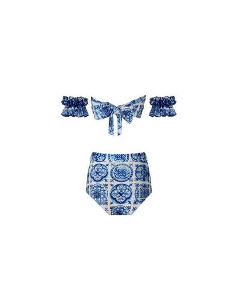Nur Karaata Marigold Bleu Blanc Bikini Set In Blue Lyst