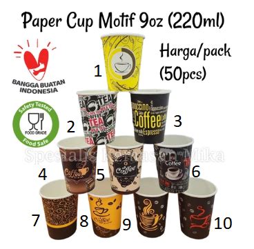 Hot Paper Cup Motif Gelas Kertas Motif 9 Oz 220ml Tanpa Penutup 50pcs Lazada Indonesia