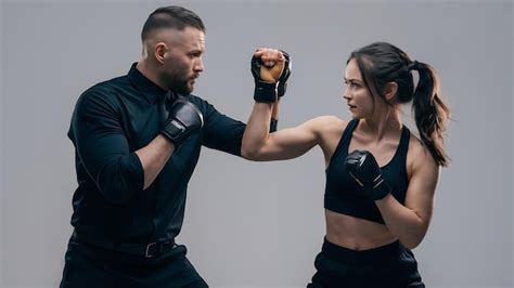 Premium Photo Man In Black Outfit And Athletic Caucasian Woman