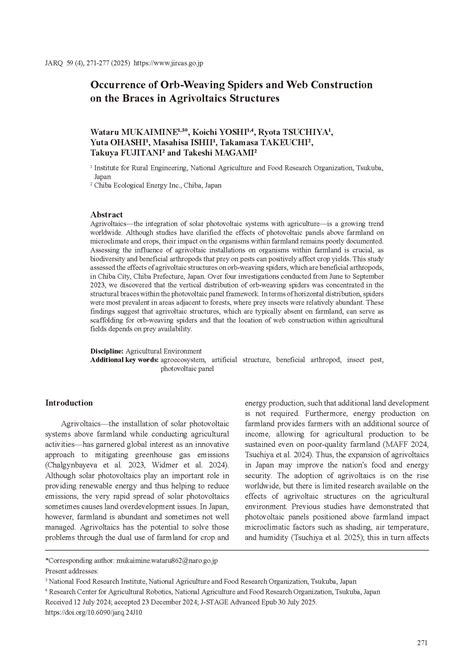 Occurrence of Orb-Weaving Spiders and Web Construction on the Braces in