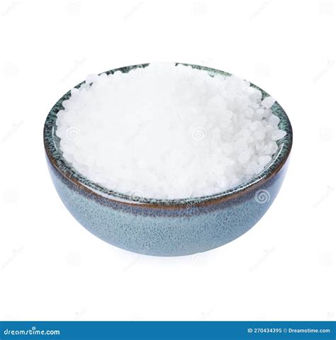 Ceramic Bowl With Natural Sea Salt Isolated On White Stock Image