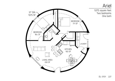 Image Ariel A 37 Diameter 1 075 SF Two Bedroom One Bath Floor