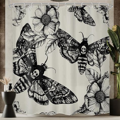 Amazon LGhtyro Black Skull Moth Shower Curtain Bathroom Set