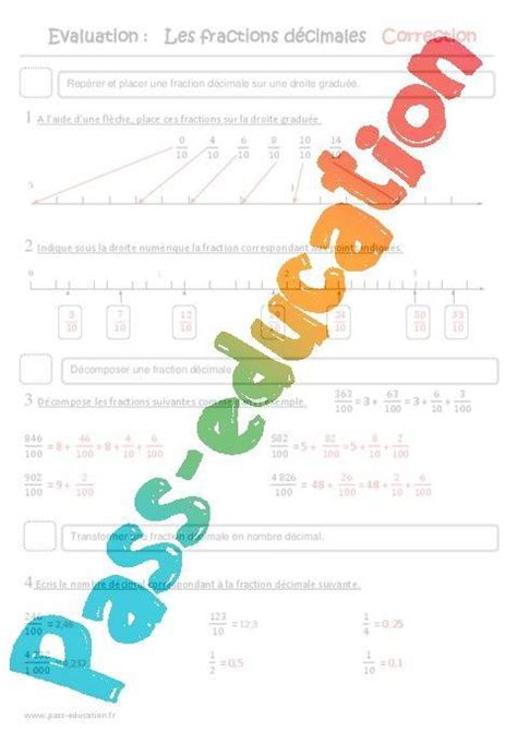 Fractions Décimales Aux Nombres Décimaux Cm2 Evaluation Pdf à Imprimer Par Pass Education