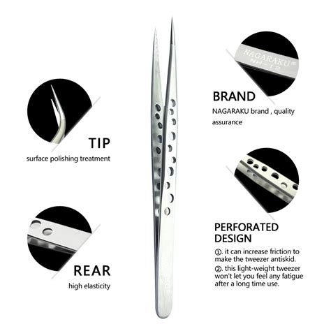 Nagaraku Eyelash Extension Tweezers Makeup Stainless Steel Non Magnetic Pincet False Eyelash