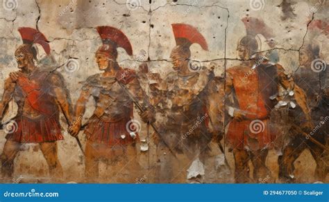 Ancient Greek Or Roman Warriors On Battlefield Vintage Wall Fresco Of