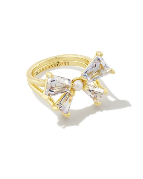 Blair Gold Bow Cocktail Ring In White Crystal Kendra Scott