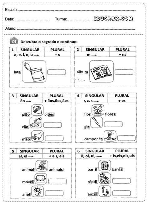 Plural E Singular 3 Ano - Atividades singular e plural 3° ano fundamental