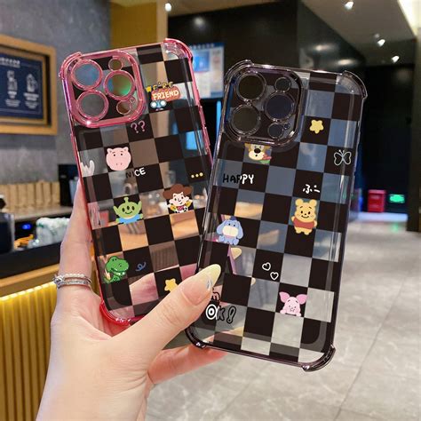 For Infinix Hot I I Pro Play Note Smart Plaid Disney Cartoon Clear Plating Case