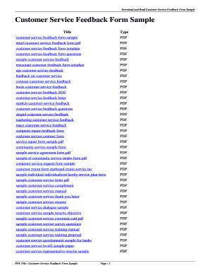 Fillable Online Customer Service Feedback Form Sample Customer Service