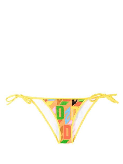 Buy Dsquared Logo Print Side Tie Bikini Bottoms Neutrals At Off