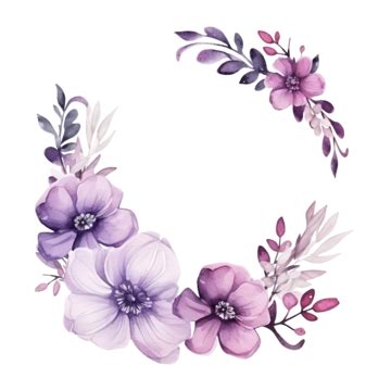 Floral Wreath With Watercolor Elements Violet Watercolor Flowers