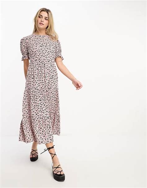 Influence Tiered Smock Dress In Neutral Leopard Print Asos