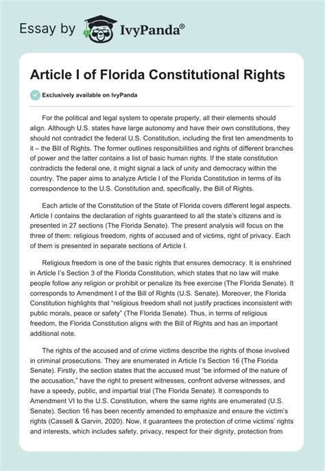 Article I of Florida Constitutional Rights - 618 Words | Essay Example