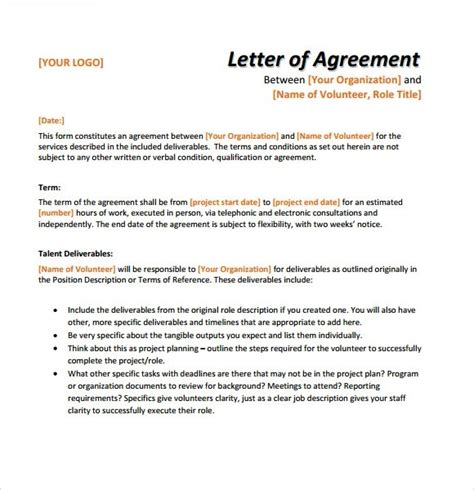 Free Letter Of Agreement Template A Letter Of Agreement Formalizes A