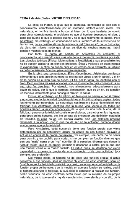 Tema 2 de Aristóteles Virtud y Felicidad PDF