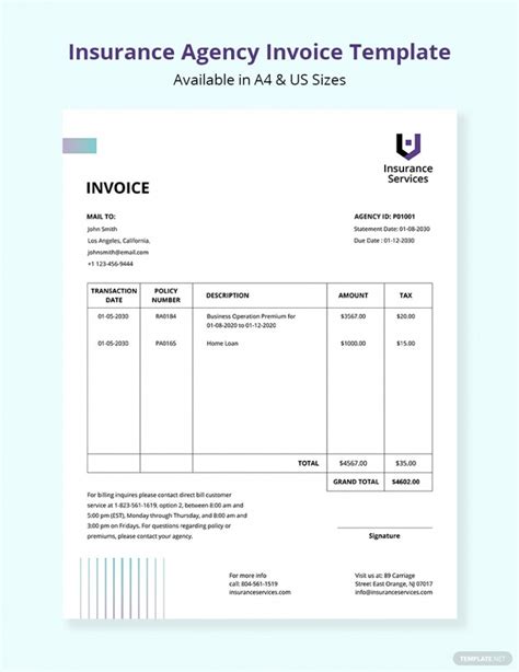 Insurance Claim Invoice Template