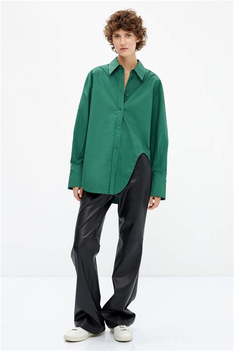 Рубашка с асимметричным нижним краем темно-зеленый цвет - LIME