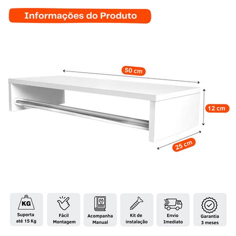 Kit 2 Cabideiro Arara Suspenso 50 Cm Prateleira Porta Roupas Quarto