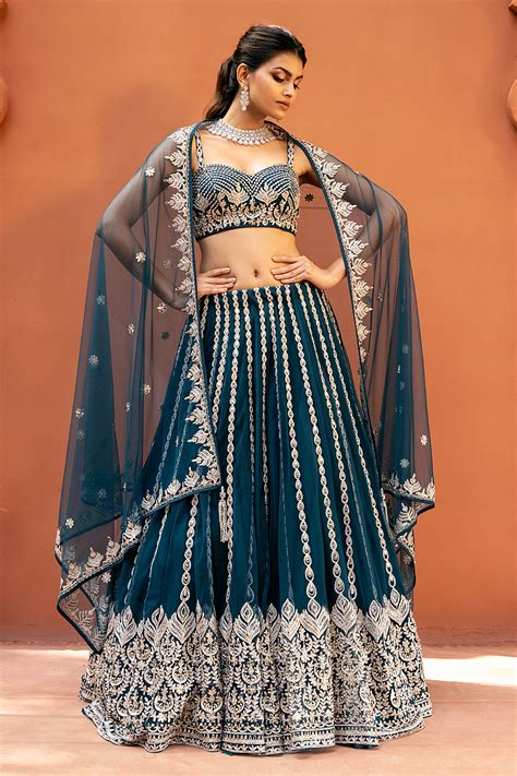 Blue Lehenga With Contrast Dupatta Atelier Yuwa Ciao Jp