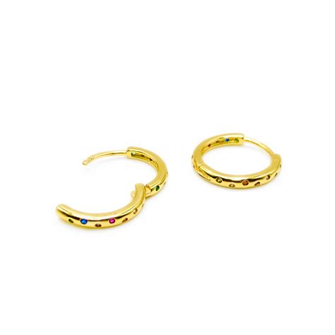 Rainbow Huggie Sterling Silver Gold Hoops Orra Jewellery