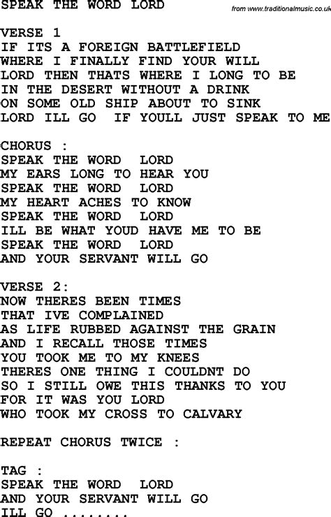 Country Southern And Bluegrass Gospel Song Speak The Word Lord Lyrics