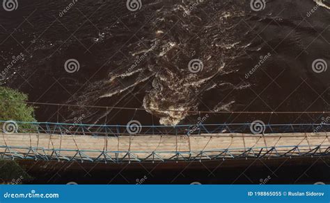 Suspended Footbridge Across The River Suspended Wooden Pedestrian