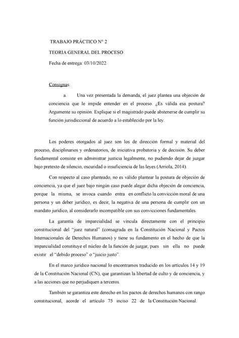 Tp N° 2 Teoría General Del Proceso Completo Aprobado Trabajo PrÁctico