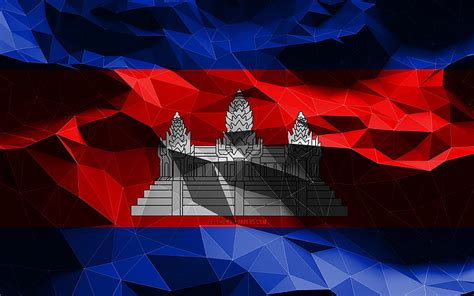 Cambodian Flag Low Poly Art Asian Countries National Symbols Flag