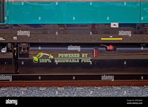 Powered By Renewable Fuel Sign On Side Of A Metrolink Train Engine At