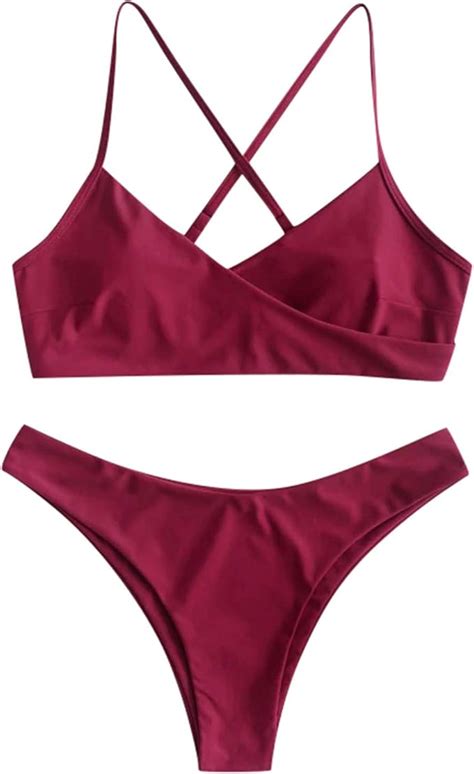 Conjunto de bikini sexy de dos piezas de color sólido para mujer con