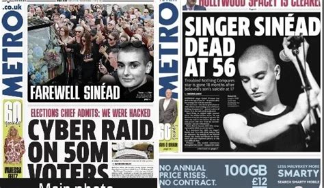 Journaux Britanniques Sinead O Connor Rip Tribute Fun Railles Rien Ne