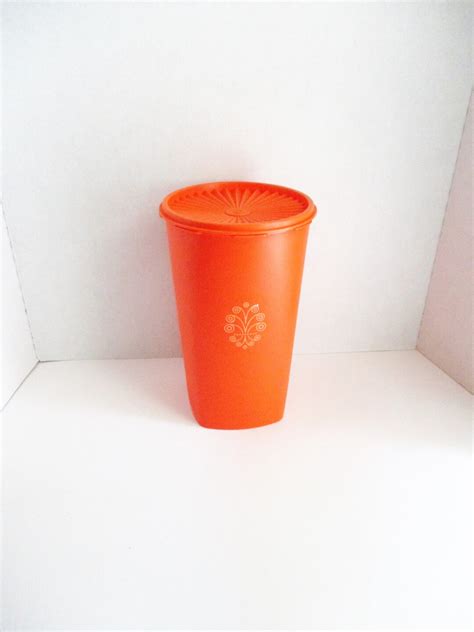 Vintage Tupperware Canister Retro Tangerine Orange 1970s Etsy