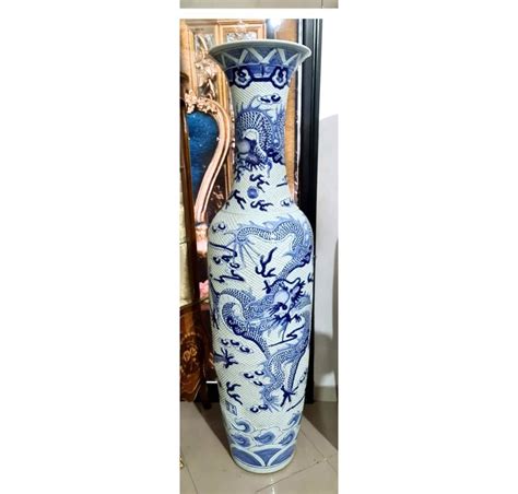 Vaso Gigante Satsuma M Porcelana Branca E Azul Design Drag O Chines