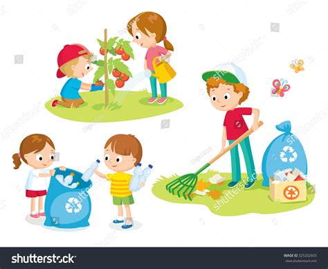 Cute Kids Volunteers Stock Vector Illustration 325202603 : Shutterstock